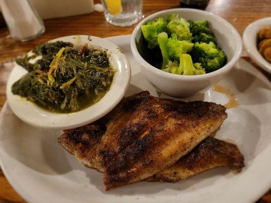 Spicy Grilled Catfish w Turnip Greens & Broccoli