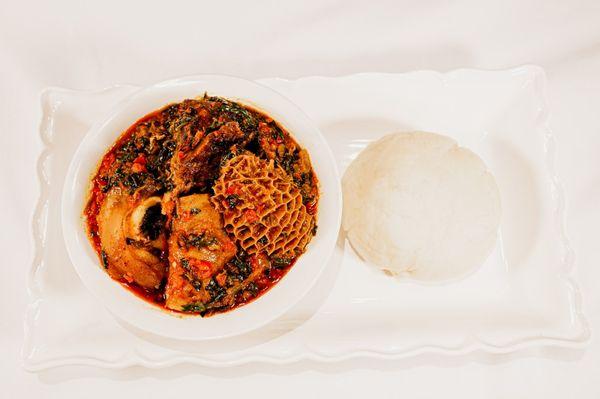 Vegetable soup and pounded yam