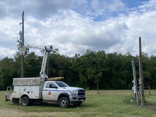 Center point adding new drop to customer provided  service pole we installed