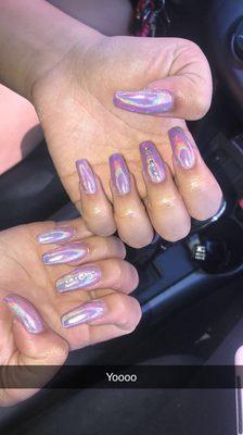 Chrome nails with rhinestones $65