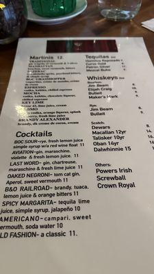 Drink menu