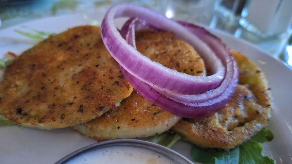 Fried green tomoatos  I ate one before I took the picture..