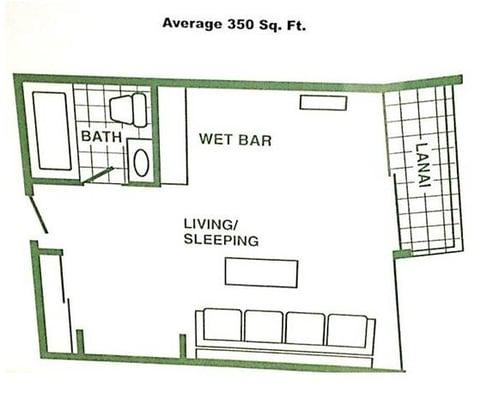 Studio Ohia Floor Plan. This property is located next to the Famous Halekulani Hotel in Waikiki.