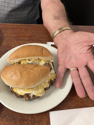 1/5 lb Sausage Cheeseburger is the size of my hubby's hand!!