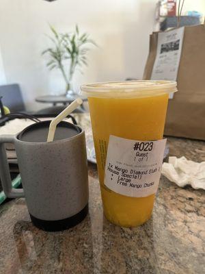 Mango Diamond slush in large (comparison to my regular mug.