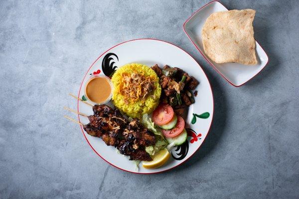 Chicken Satay Plate with Turmeric Rice