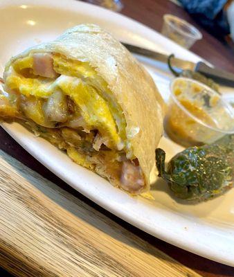 Breakfast Burrito with ham, beans, potato