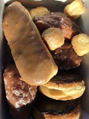 Boston Cream-filled, Buttermilk, Maple Bar, and bonus donut holes