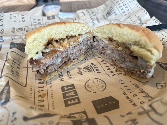 Inside of the A1 steakhouse burger