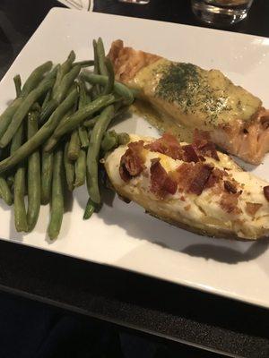 Salmon with a lemon/dill sauce and a twice baked potato