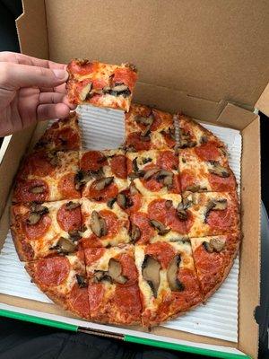 Pepperoni and mushroom thin crust