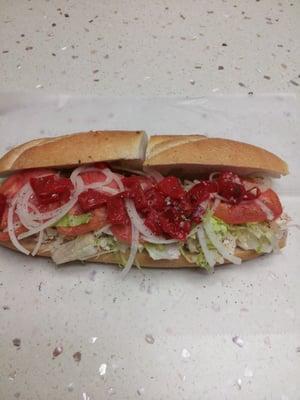 Chicken salad Hoagie w our marinated roasted peppers