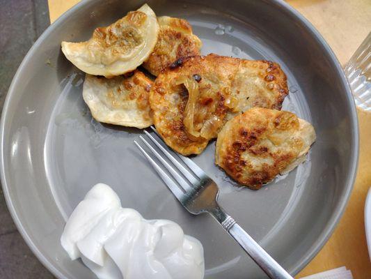 A small order of mushroom & cabbage pierogi.