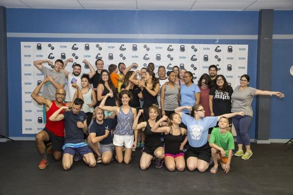 Growing, Stronger, Together was our June campaign. This is a photo from our workout party. Good times!