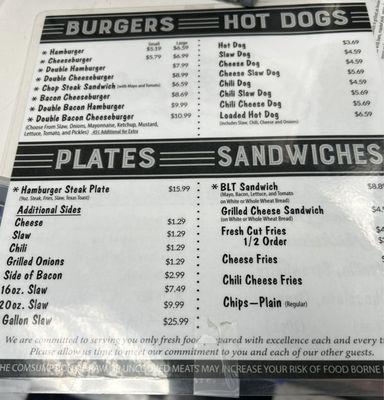 One side of the menu their main stay