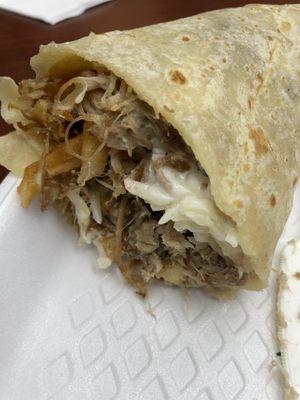 California burrito but with carnitas sour cream cheese