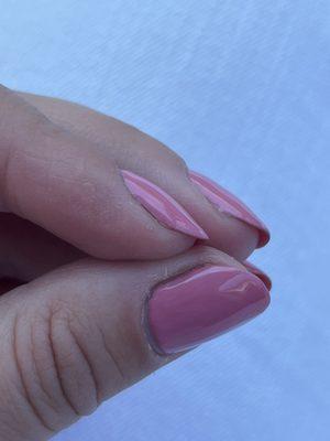 A few days later- nice thin clean gel manicure with great shaping.