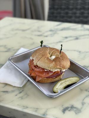 Lox, Bagel and Schmear of Cream Cheese Sandwich