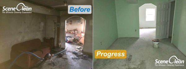 Progress photos of a recently fire damaged home.