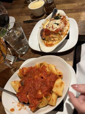 Eggplant parmigiana and pasta