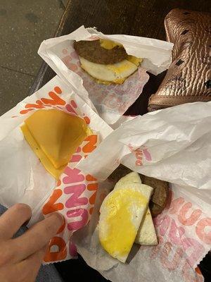 Keto options at dunkin -- 3 Sausage Egg and Cheese no wrap :)