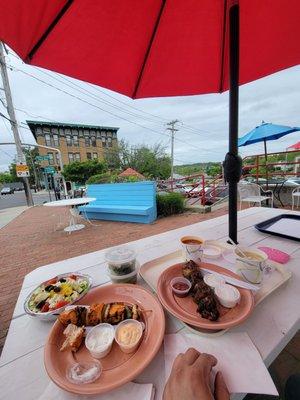 Shish Kebab platters facing the water