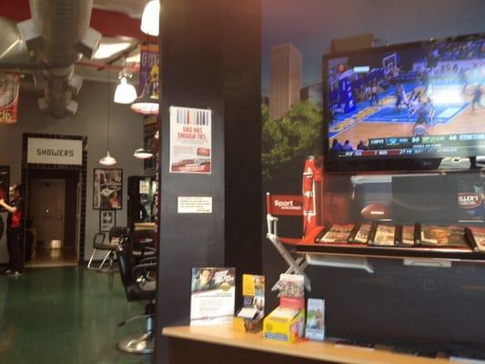 Waiting area has big tv. Sports always on the tube.