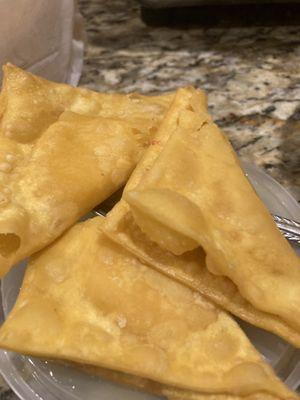 Crab Rangoon.  Flat w little filling. Not worth it