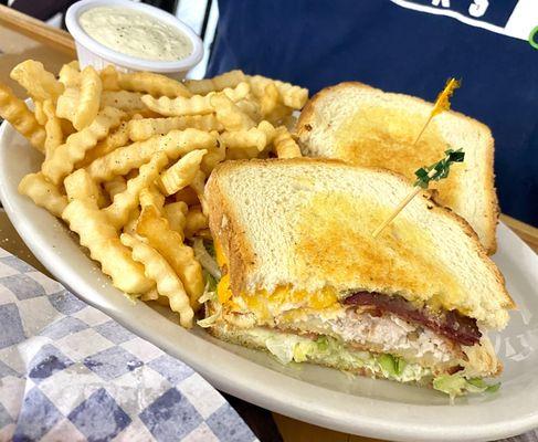 Turkey club w/fries $11.99 very tasty, good fast service.