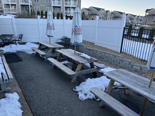 Outdoor seating (off season). During the warmer weather it's a definite must to dine outside.