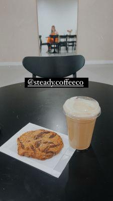 Chocolate chip sea salt cookie and iced latte