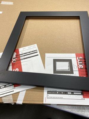 I paid for this Custom Frame at Michael's and received it with NO GLASS, NO BACKING AND NO HARDWARE.