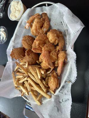 Fried shrimp and fries.