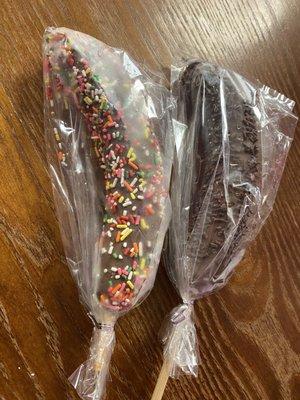 Chocolate covered frozen bananas