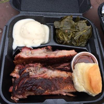 Pork Rib Dinner, mashed potatoes n' gravy, collard greens (like you can't find anywhere else in town!)