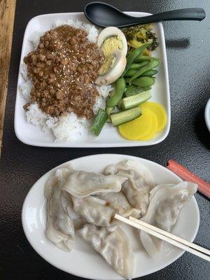 Taiwanese Bento Box with braised pork, dumplings