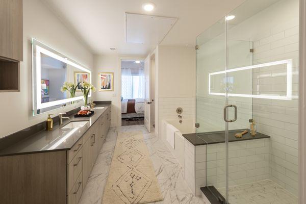 Spa-inspired bathroom with LED backlit mirror