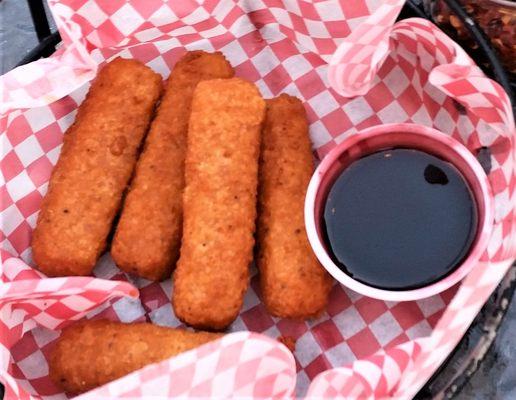 Mozzarella sticks are pretty standard w/ OK Melba sauce.