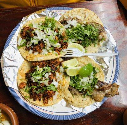 Chorizo and lomo tacos