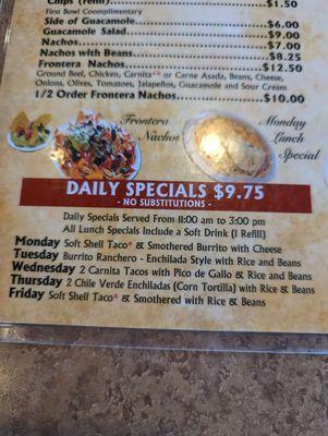 Daily specials