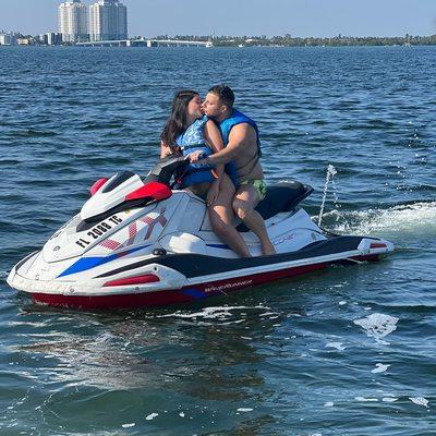 Spending their anniversary with a jet ski ride