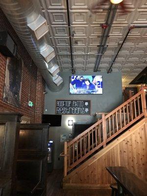 Stairs to rooftop dining