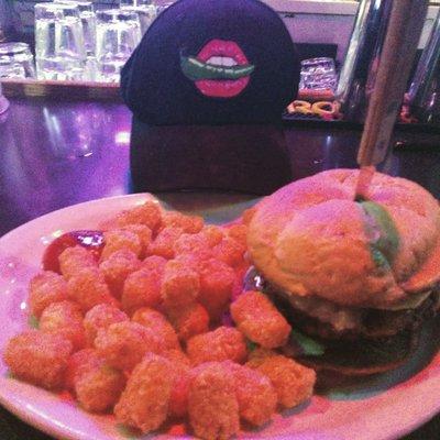 Bacon guacamole cheeseburger and tater tots