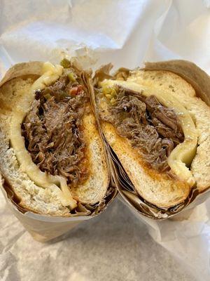 Italian beef. Provolone. SF style hot peppers.