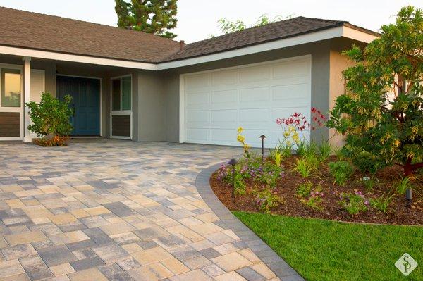 paver driveway, custom landscape design and outdoor LED lighting.