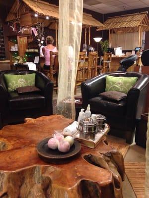 Gorgeous sitting area where you can have pedicures in comfort and style!