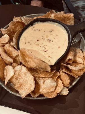 Bacon jalapeño cheese dip with house made chips