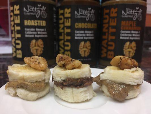 Banana & walnut butter sandwich trio