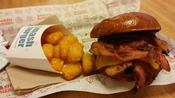 Smoked bacon brisket double burger with tots. Was great!