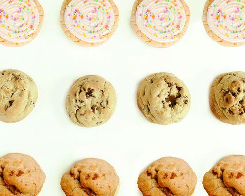 sugar chip at the top, OG milk chocolate chip in the middle and the biscoff cookie at the bottom.